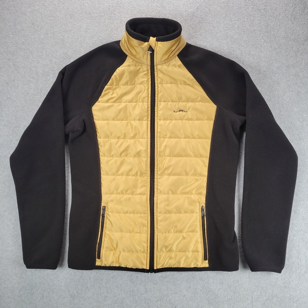 L RL Lauren Active Ralph Lauren Jacket Black Gold Sz S Fleece Full Zip